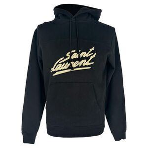 Saint Laurent 50s Signature Logo-Print Hoodie in Black Cotton